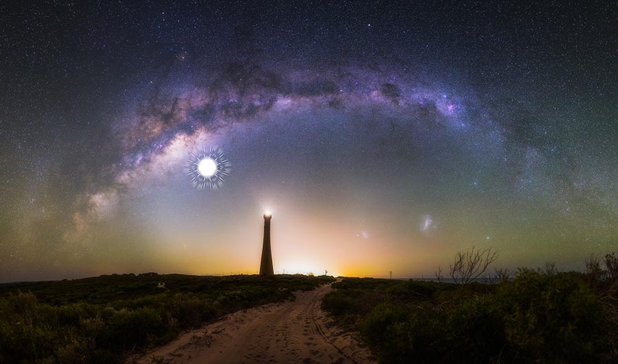 The night sky over Guilderton Lighthouse, Western Australia.