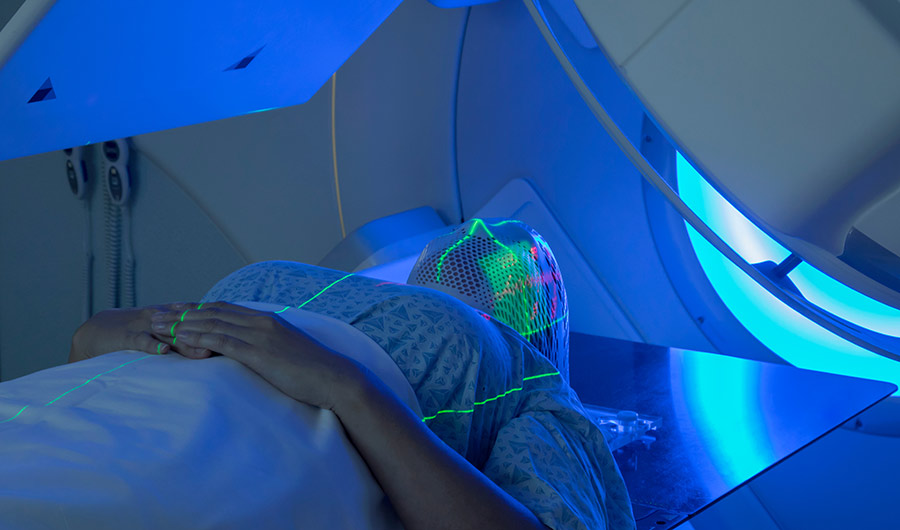 Radiation therapy - patient in scanner. 