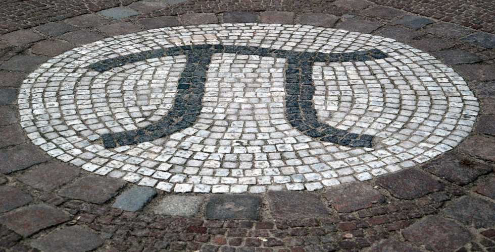 Mosaic of the Pi symbol in a circle. 