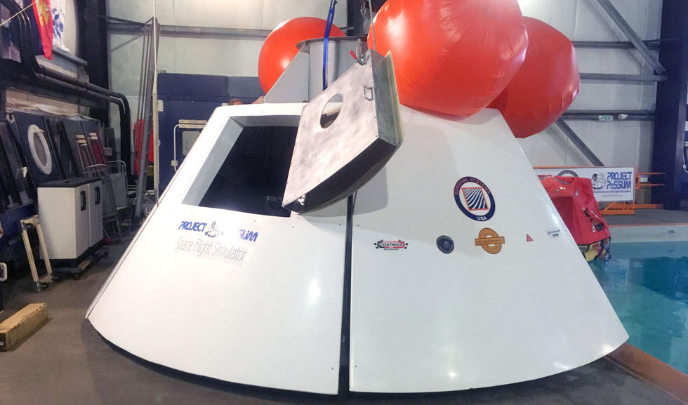 The mockup of the Orion capsule from the outside