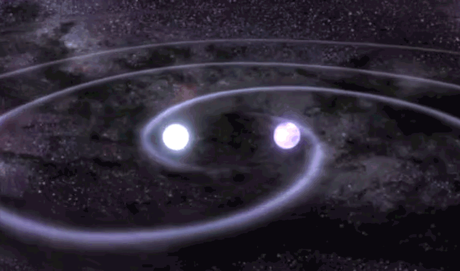 A simulated animation of two colliding neutron stars.