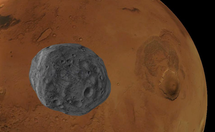Phobos, with Mars in the background