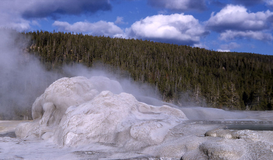 close up image of the rock surrounding Old Faithful geyser