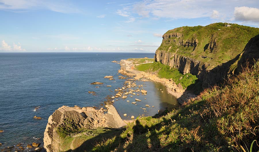 Image of cliffs by the seashore, where fossilized burrows from an ancient worm were found.