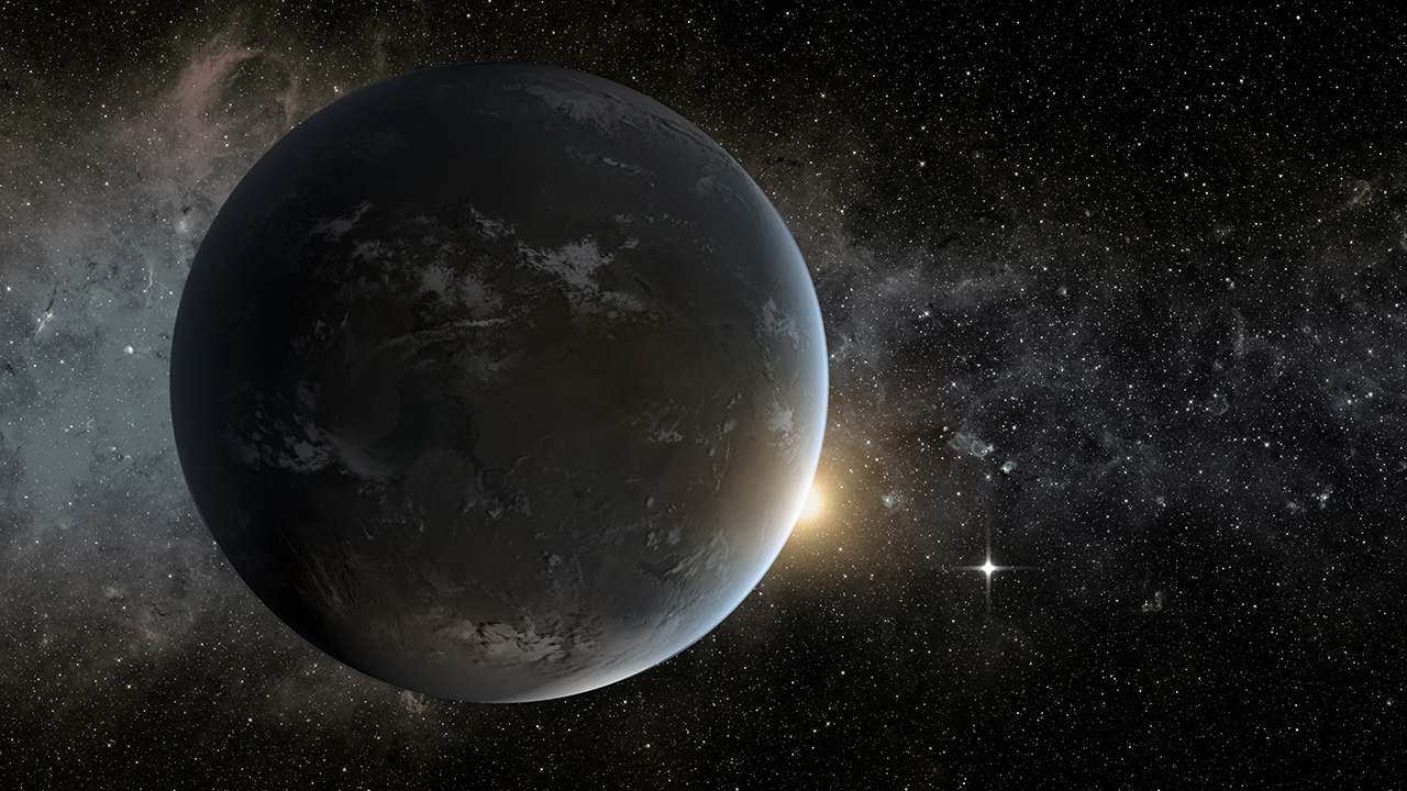 An artist concept for a Neptune like exoplanet, such as LHS 3844b.