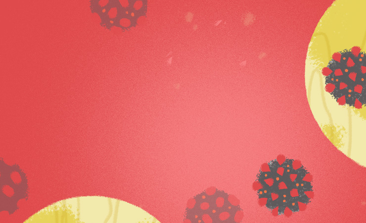 Illustration of a virus on an orange-red background