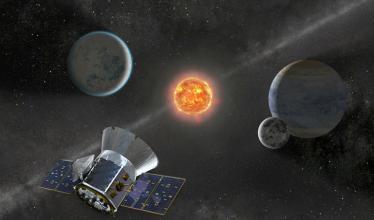 An artist’s illustration of NASA’s Transiting Exoplanet Survey Satellite, or TESS.	