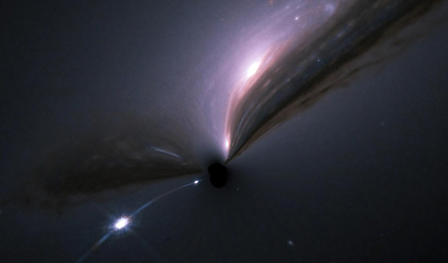 a ravenous black hole distorts a supernova and its host galaxy
