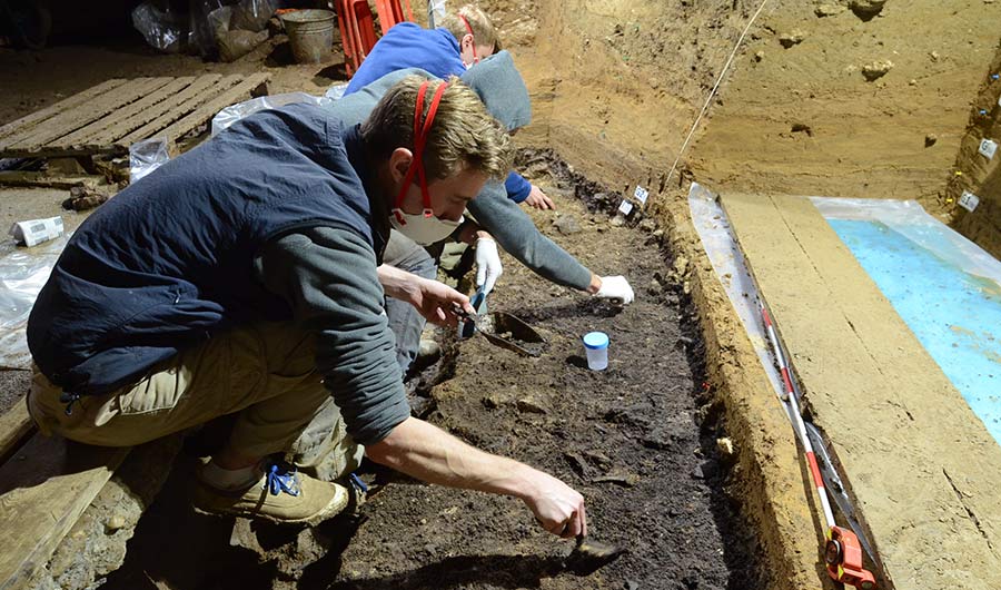 Archaeolgists at a dig. 