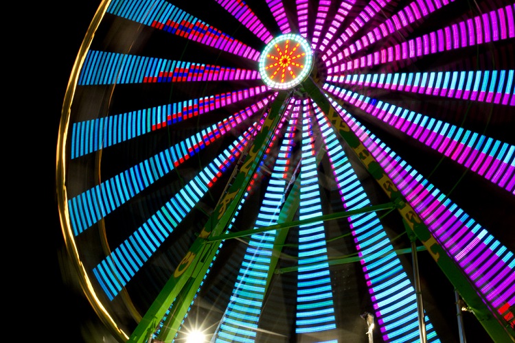 Ferris wheel ride at night. 