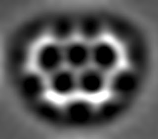Olympicene - electron micrograph of smallest grouping of six rings.