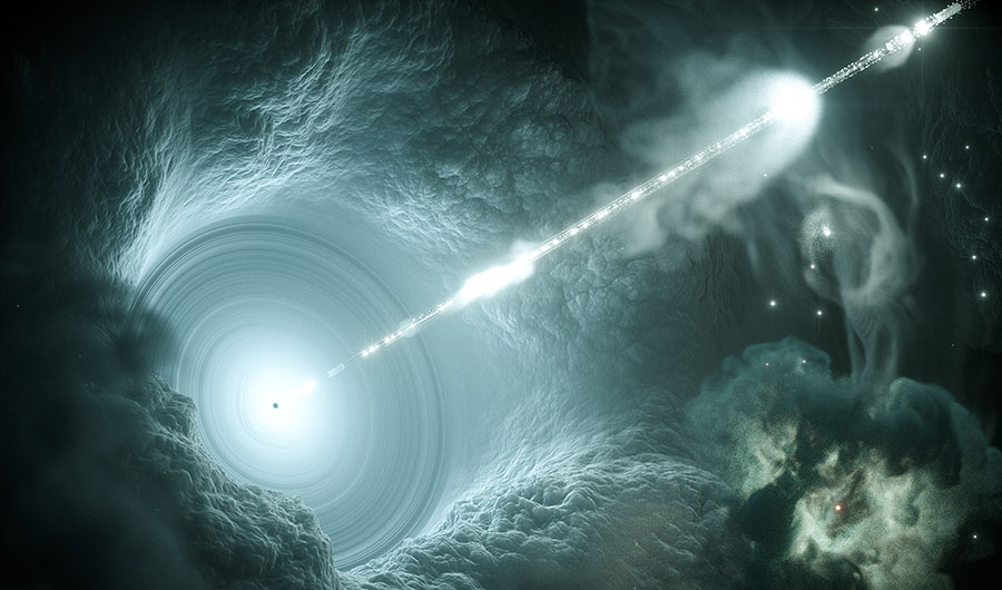 An artist's impression of an active galactic nucleus -- the source of neutrino mysterious particles that scientists have located for the first time.