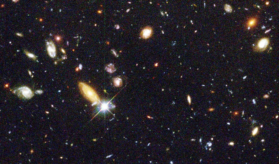 A portion of the Deep Field image from the Hubble Space Telescope, 1996.