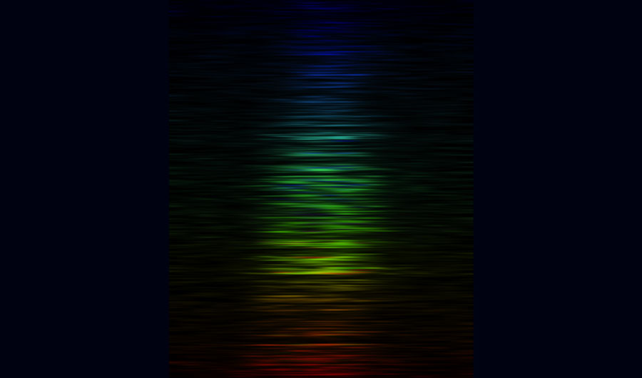 The radio pulse FRB 150807. The colors show the different frequencies of the waves from the burst.