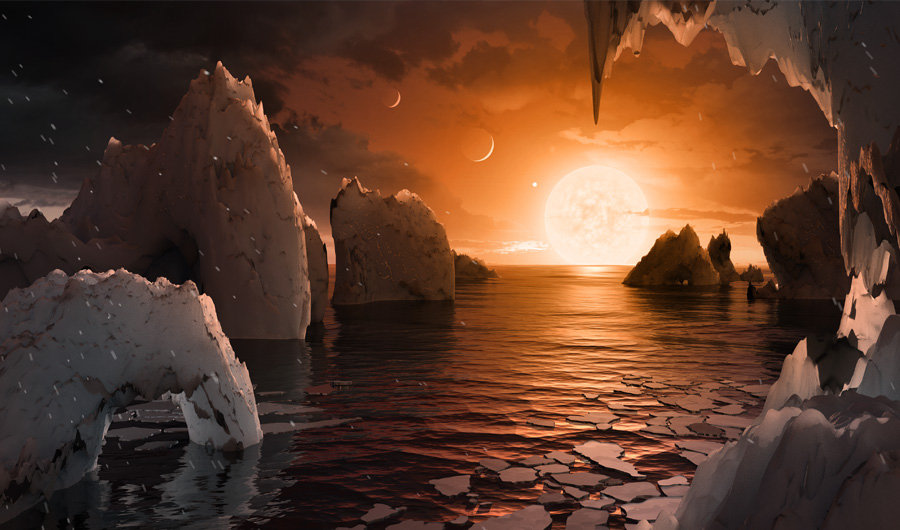 An artist's rendition of the possible surface of newly discovered planet TRAPPIST-1f.