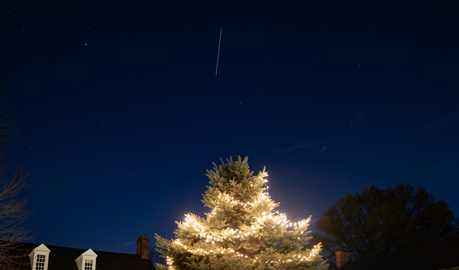 ISS above a Christmas tree in Arlington, Virginia