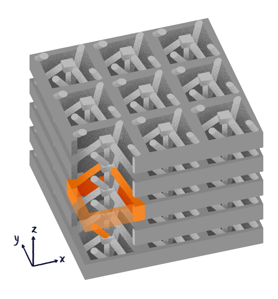3D metamaterial. Cubes connected by bars.