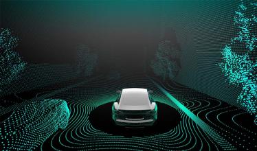 Self driving car with dots of light representing vision