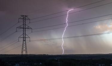A lightning stike near a power line