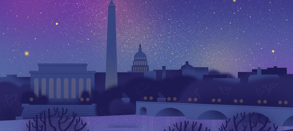 Artist's image show DC at night with a starry sky